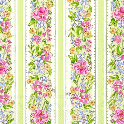 IHR Ideal Home Range Rosanne Beck Cocktail Napkins Disposable 3-Ply Paper Party Napkin Pack, 5" x 5", Floral Garden Stripe, 20-Count
