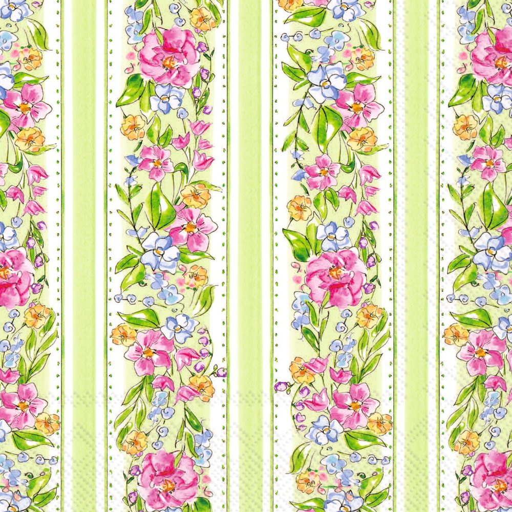 IHR Ideal Home Range Rosanne Beck Cocktail Napkins Disposable 3-Ply Paper Party Napkin Pack, 5" x 5", Floral Garden Stripe, 20-Count