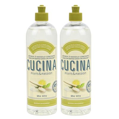 Cucina Fruits & Passion Biodegradable Concentrated Liquid Dish Soap Detergent 16.9 Ounces - 2 Pack (Sea Salt and Amalfi Lemon)