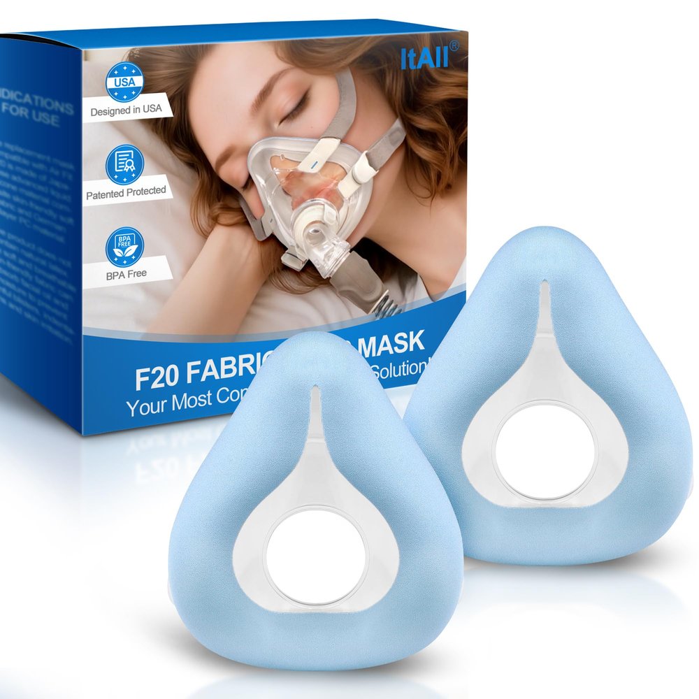 2PCs Replacement F20-Style Fabric Mask (Small) - No Silicone Contact, CPAP Full Face Cushion Wrapped by Cooling Fabric for Airfit F20 & Airtouch F20, No Stuffiness Even in Hot Weather (Blue-S)