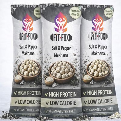 Fit Fox Salt & Pepper Makhana,Pack of 3, Superfood Snack, 1.76oz, High Protein, Fat Free. Flavored Popped Water Lily Seeds, Gluten-Free, Vegan, Nut-Free, Corn-Free, Soy-Free, Non-GMO, Delicious Plant-Based Crunchy Snack Makhana Gluten Free Roasted &