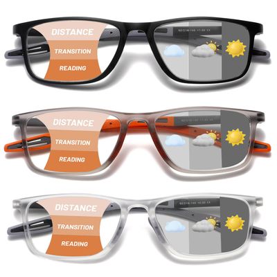 Hubeye Photochromic Progressive Reading Glasses for Men and Women Ultralight Flexible Anti-Blue Light ReadersClear+Black+Orange+2.5
