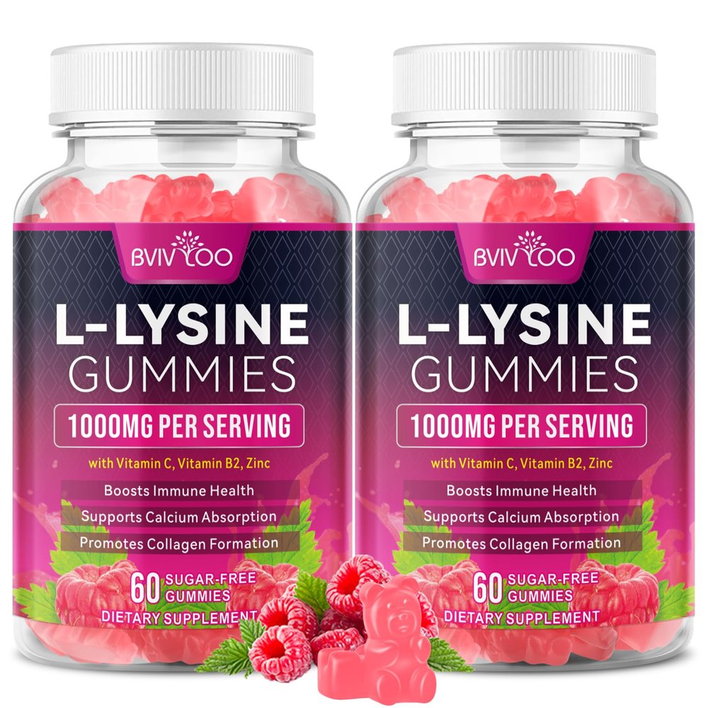 BVIVLOO L-Lysine 1000mg Gummies for Immune Support & Skin Health - High Potency Vegan, Sugar-Free, Gluten-Free Supplement with Natural Raspberry Flavor for Adults & Kids - 120 Gummies