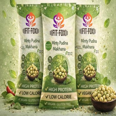 FiT FOX Minty Pudina Makhana, Pack of 3, Roasted Lotus Seeds Superfood Snack, 50g, High Protein, Naturally Fat Free, 10 Vital Nutrients. Flavored Popped Water Lily Seeds, Gluten-Free, Vegan, Nut-Free, Corn-Free, Soy-Free, Non-GMO, Delicious Plant-Bas