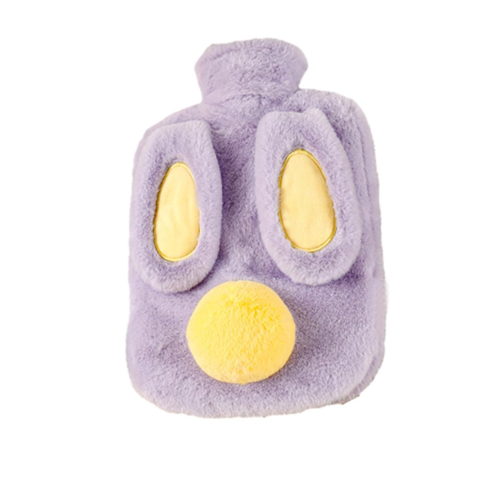 Hot Water Bottle with Cover, 1L/2L Cute Plush Animal Rubber Hot Water Bag, Rabbit Ear Design Hand Feet Warmer for Pain Relief Period Cramps (Purple,2000 ML)