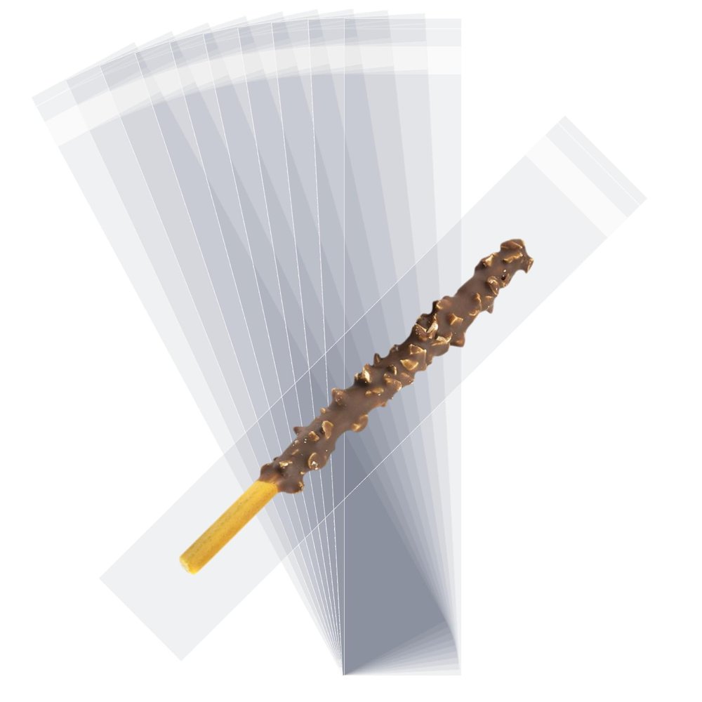 100 Pack Prezel Rod Bags, Clear Self-Sealing Cellophane Individual Bags for Pretzel Sticks, Candy, Chocolate (Clear, 2x11.8Inches)