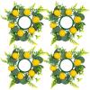 Chewtoyo 4-Piece Floral Candle Ring Wreaths for Seasonal Table Decor, 4-Inch Center, Bright Lemon and Flower Design, Great for Weddings and Special Events view 1