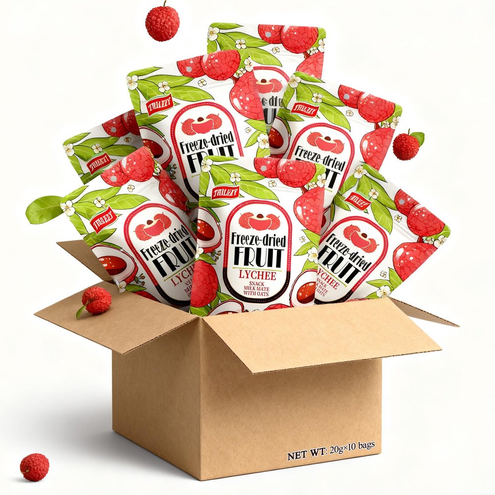 Freeze Dried Lychee Fruit Snack Box- 20g10 bags, Only Lychees | No Sugar Added | Freeze Dried Crispy Fruit Chips for Home Office Party Hiking (10-Pack, Lychee)