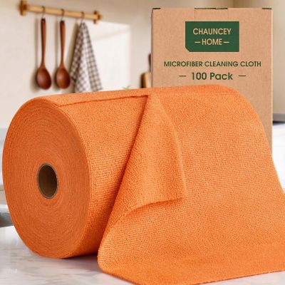 CHAUNCEY HOME Microfiber Cleaning Cloth Roll100 Pack, Tear Away Microfiber Towels, Reusable, Washable, Scratch-Free, Kitchen Towels for Car, Home, Kitchen, Glass, Dishes(Honey Orange)