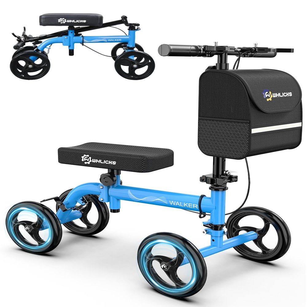 WHLICKS Premium Knee Scooter for Adults for Foot Surgery, Foldable & Steerable Knee Walker with Dual Brakes, Medical Knee Scooter for Broken Foot Injured, Lightweight Leg Scooter for Broken Ankle