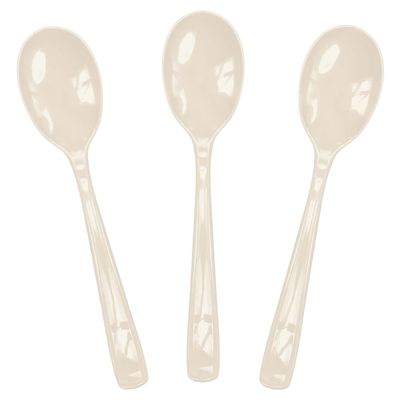 SietDESEO 50 PCS Ivory Plastic Spoons Disposable Utensils Heavy Duty Ivory Spoons Disposable Cutlery for Birthday Wedding Baby Shower Bridal Shower Plastic Silverware