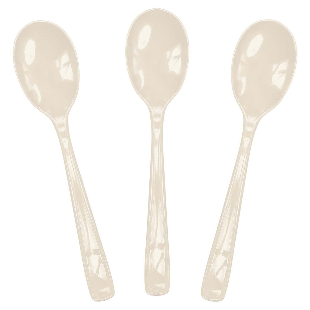 SietDESEO 50 PCS Ivory Plastic Spoons Disposable Utensils Heavy Duty Ivory Spoons Disposable Cutlery for Birthday Wedding Baby Shower Bridal Shower Plastic Silverware