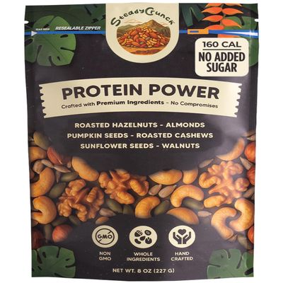 SteadyCrunch Protein Power Mixed Nuts - High Protein Snacks & Keto Nut Mix - Non-GMO, Vegan & Gluten Free Healthy Snacks - Almonds, Cashews & Walnuts Snack Packs for Adults - Pack of 1 (8 oz)