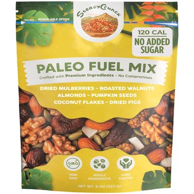 SteadyCrunch Paleo Fuel Trail Mix - Non-GMO & Gluten Free Healthy Snacks - Vegan Mixed Nuts and Dried Fruit Snack Packs - Walnuts, Almonds & Fig - High Fiber Snacks for Adults - Pack of 1 (8 oz)