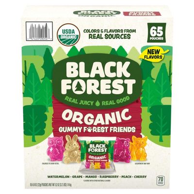 Black Forest Organic Gummy Forest Friends Candy, Made with Real Fruit Juice, Colors and Flavors from Natural Sources, Gluten Free and Fat Free, 0.8 Ounce Pouches, 65 Count