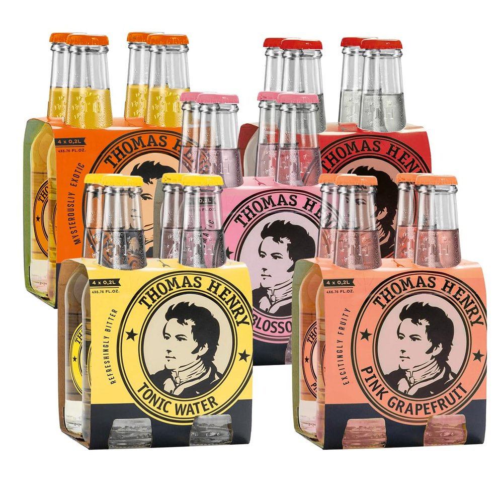 Thomas Henry Premium Mixer Variety Pack, Cocktail Mixers for Gin, Mule & Paloma, Includes Tonic, Ginger Beer, Grapefruit, Mango & Cherry Blossom, 6.8 Fl Oz (200 ml) Bottles, 20 Pack, Made in Germany