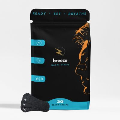 Breeze Nasal Strips, Black Breathable Fabric, 30 Count Pack, Easy Application, All Night Comfort, Optimal Lift Design