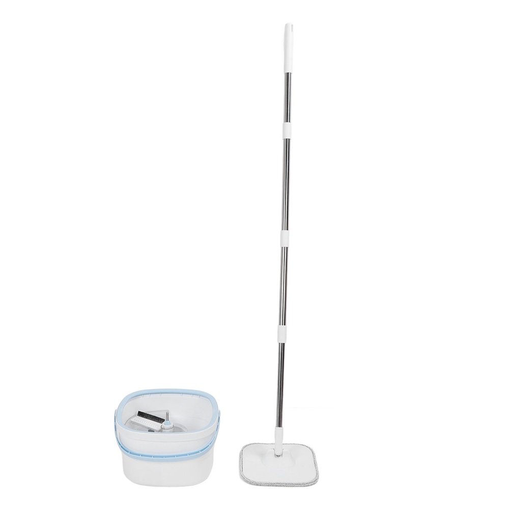NineLife Basics Spin Mop and Bucket, 360 Degree Rotating Self Wringing Square Mop Floor Cleaner with Self Separation Dirty and Water System Spin for and Bucket Set
