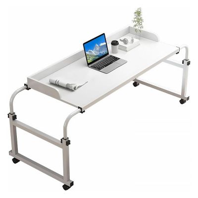 Hoiweqr Queen Size Mobile Over Bed Desk with Raised Baffle, Mobile Over The Bed and Recliner Table, Spacious Tabletop, Wear-Resistant and Durable, Adjustable Overbed Table with 360 Wheels