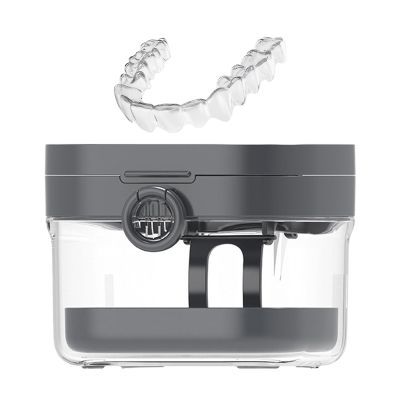 Denture Soaking Container - Bath Storage Cup, Hygiene Organizer Case | Mirror Lid Cover Denture Protection Tool Kit for Teen Girl Boy Child Senior Travel Night Guard, 3.62x2.8x3.78 Inches