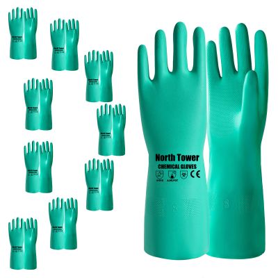 10 Pairs Heavy Duty Nitrile Chemical Resistant Gloves, 18mil,Reusable Latex Rubber Free Heavy Duty Gloves, Acid Alkali Oil Protection, Industrial Use and Household Cleaning, Non-Slip(Small)
