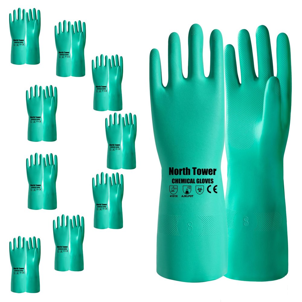 10 Pairs Heavy Duty Nitrile Chemical Resistant Gloves, 18mil,Reusable Latex Rubber Free Heavy Duty Gloves, Acid Alkali Oil Protection, Industrial Use and Household Cleaning, Non-Slip(Small)