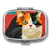 Modern Art Cat Pill Box 2 Compartment Medicine Pill Case Portable Pill Organizer for Pocket Or Purse Decorative Metal Medicine Vitamin Organizer view 1