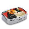 Modern Art Cat Pill Box 2 Compartment Medicine Pill Case Portable Pill Organizer for Pocket Or Purse Decorative Metal Medicine Vitamin Organizer view 3