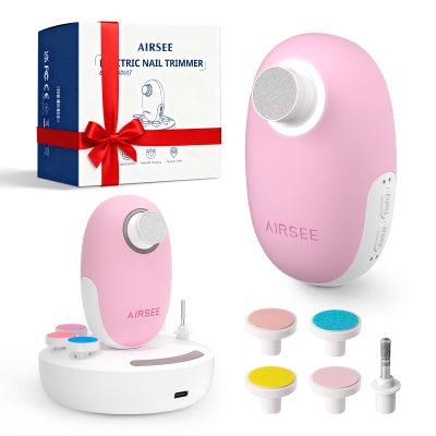 AIRSEE Premium Newborn Gift, Electric Baby Nail File, Cordless Safe Infant Nail Trimmer with 6 Replacement Pads, Magnetic Rechargeable Base, 360 LED Light, Baby Grooming Kit Gift (Candy Pink)