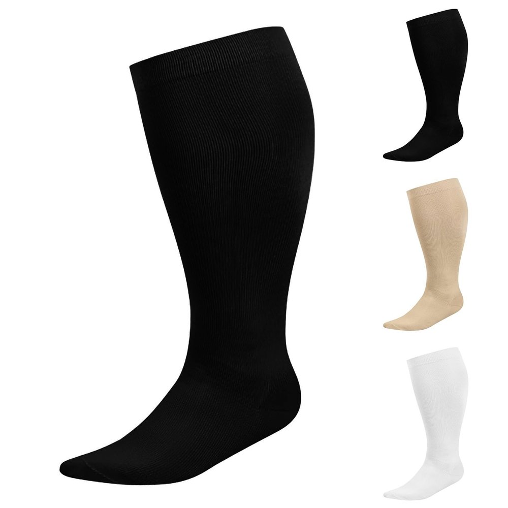 1 Pairs Plus Size Compression Socks Wide Calf - Knee High Wide Calf Compression Socks Circulation Support Socks(Black, XXXL)