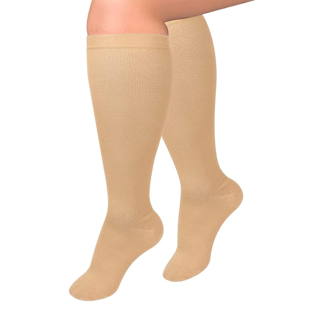 1 Pairs Compression Socks for Women and Men 20-30mmHg-Circulation Support Socks Medical and Travel Athletic(Khaki, XXXXL)