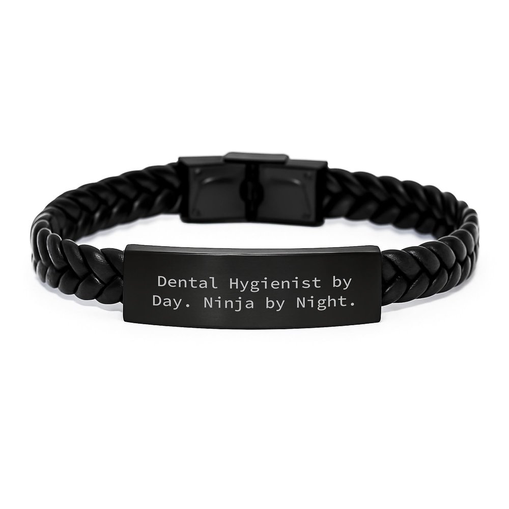 Dental Hygienist By Day. Ninja By Night. Interlaced Leather Birthday Unique Gifts from Friends to Dental Hygienist