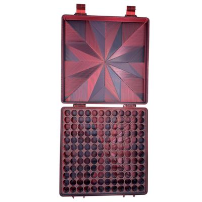 Planitia Corp. Large Peptide Case for Fridge, 3D Printed Hard Vial Case, 144 Slots, 3 mL Peptide Storage, Red and Black Lonestar, Fits 16mm Vials, Made in USA