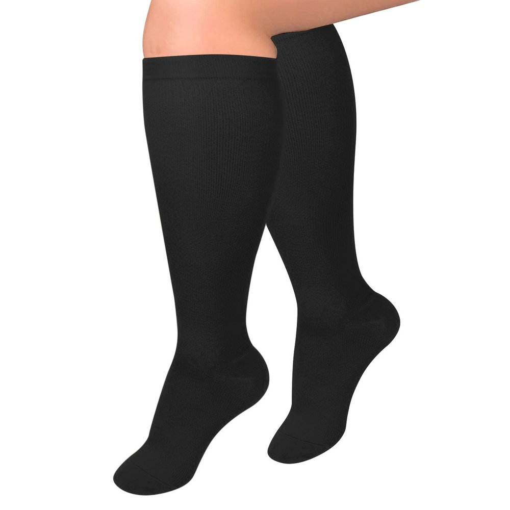 1 Pairs Compression Socks for Women and Men 20-30mmHg-Circulation Support Socks Medical and Travel Athletic(Black, XXXL)