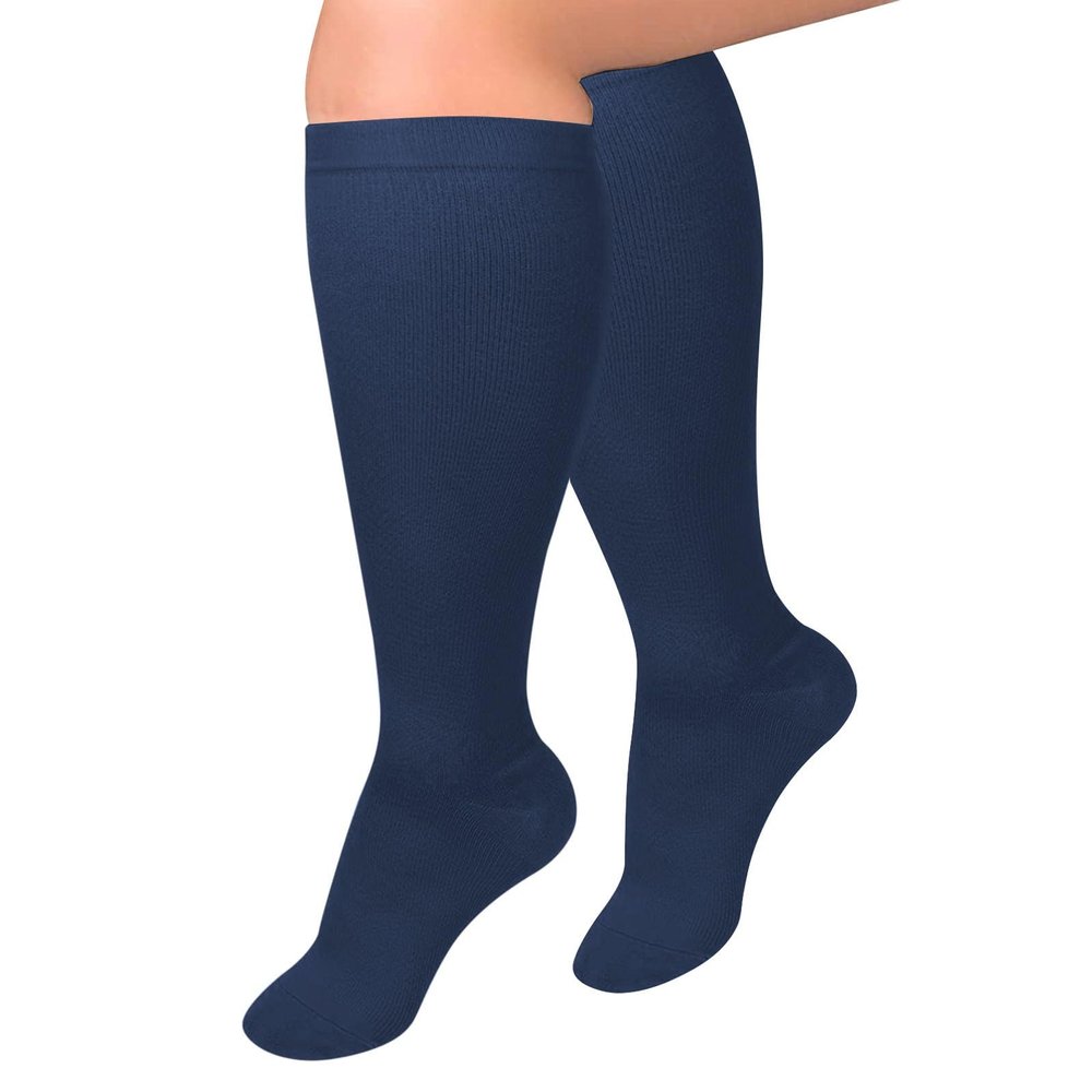 1 Pairs Compression Socks for Women and Men 20-30mmHg-Circulation Support Socks Medical and Travel Athletic(Navy, XXXL)