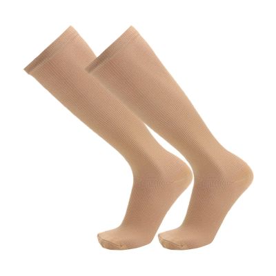1 Pairs Copper Compression Socks for Men Women 20-30 mmHg Knee High Calf Stockings Medical and Travel Athletic(Beige, L)