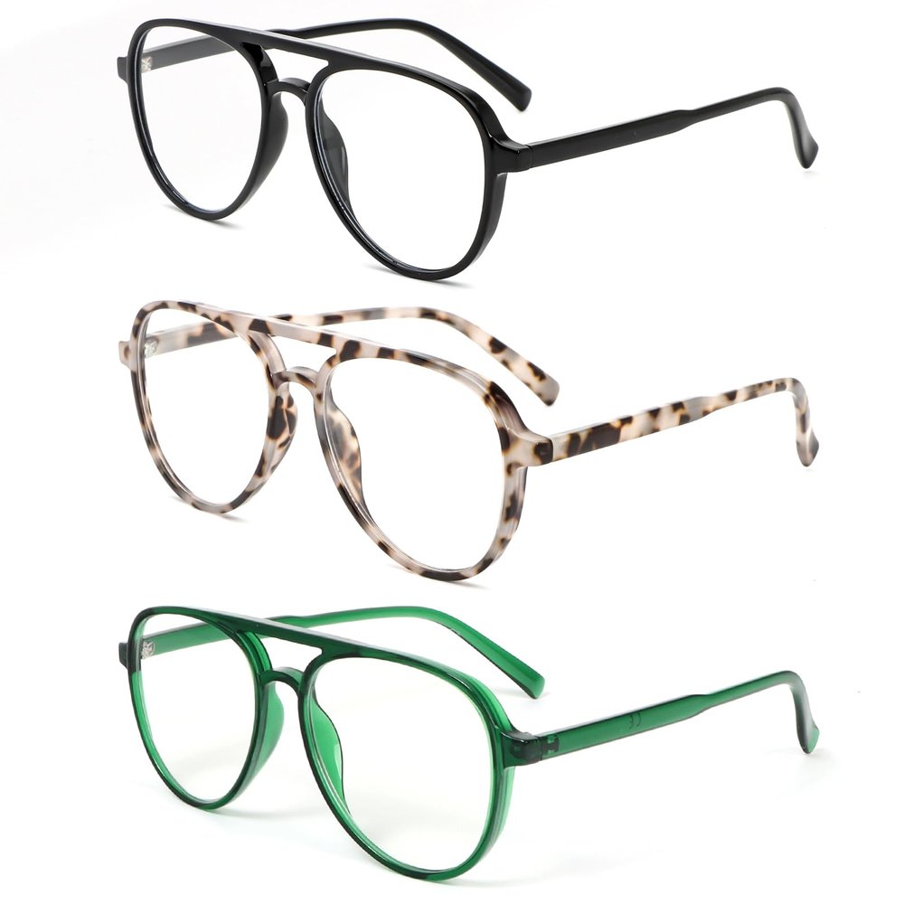 DXYXYO 3 Pack Retro Aviator Reading Glasses for Women, Mens Lightweight Blue Light Blocking Computer Readers, 2.25 Black Grey Green