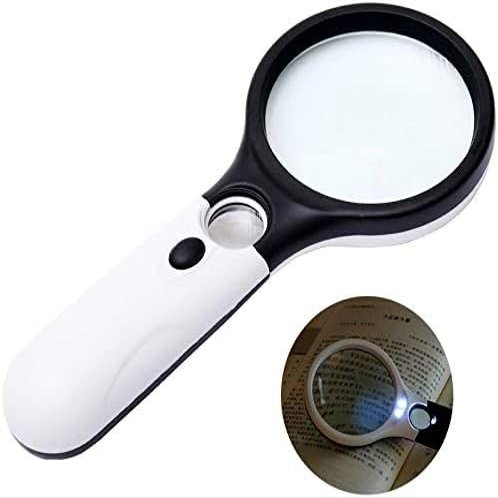 JOTDPFRYK Magnifiers Magnifying Glass with 3 Lights LED Illuminated Lighted 2 Lens 10X + 30X Handheld Reading for Kids Seniors Jewelry Inspection Coins Marriage