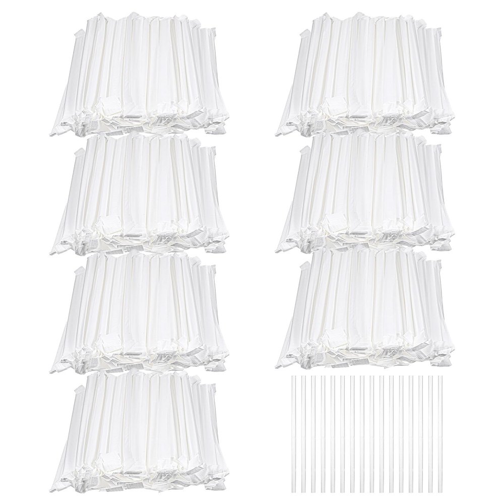 2000 Pcs Plastic Straws Disposable Individually Wrapped Drinking Straight Long Straws, 0.24" Wide, for Hot and Cold Beverages (8 Inch)
