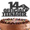 14 Official Teenager Cake Topper - Glitter Black 14th Birthday Cake Decorations, 14 Years Old Birthday Cake Smash Pick (14) view 1