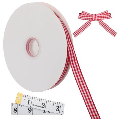 Red Gingham Ribbon 3/8 inch X 50 Yards, Polyester Plaid Checked with Woven Edge for Wedding Invitations, Gift Wrapping, Bow Making, Party Decorations