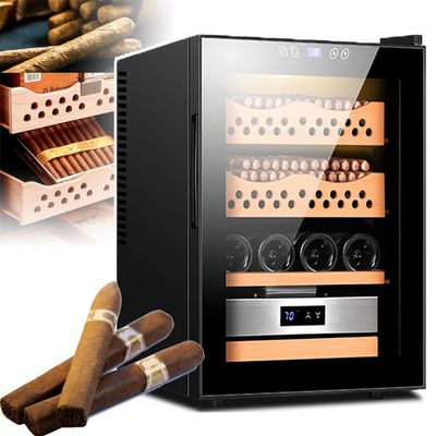 YDBMY 50l Humidors Cigar Cabinet(Storage Capacity: About 200~300 Sticks), Intelligent Electronic Cigar Humidor Cabinet, W/1 Box Shelf & 2 Cedar Cigar Baskets, Temperature 11~18c,Black-B
