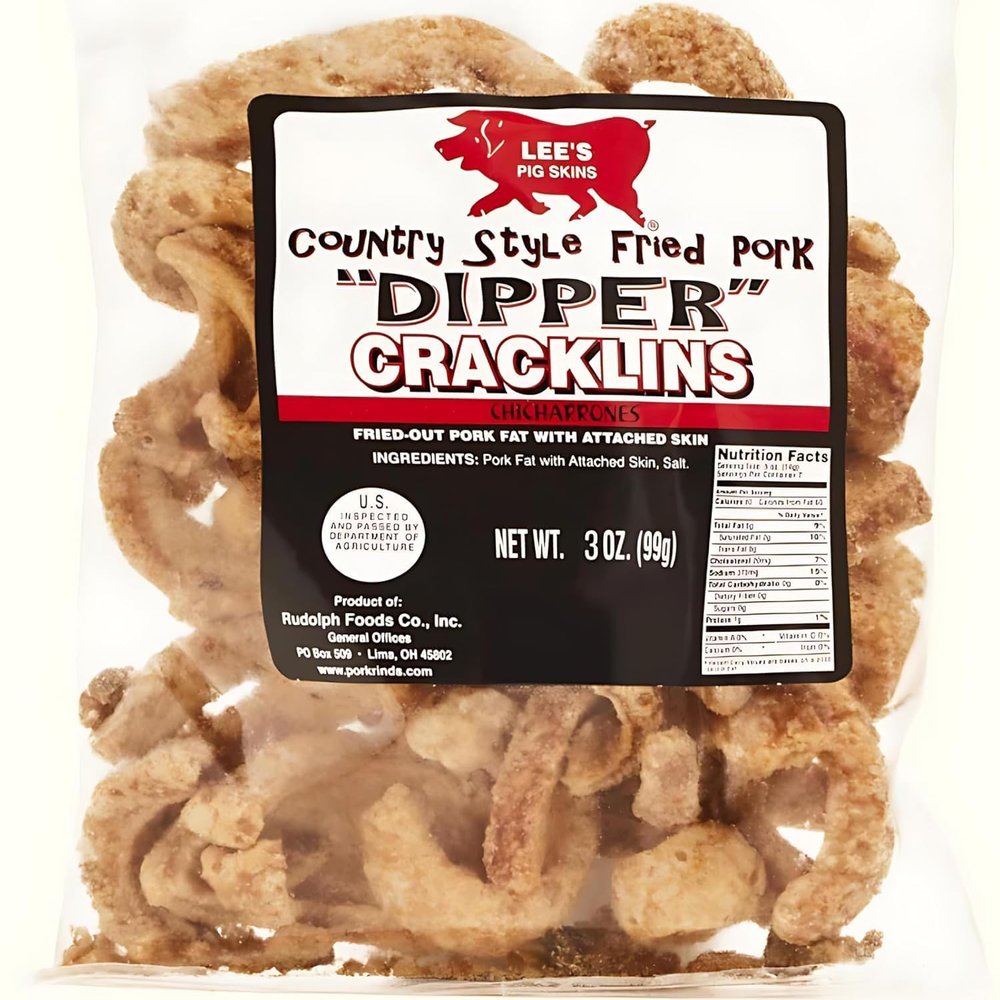 Lee's Plain Dipper Cracklins, Chicharrones, 3 oz (24 Count)
