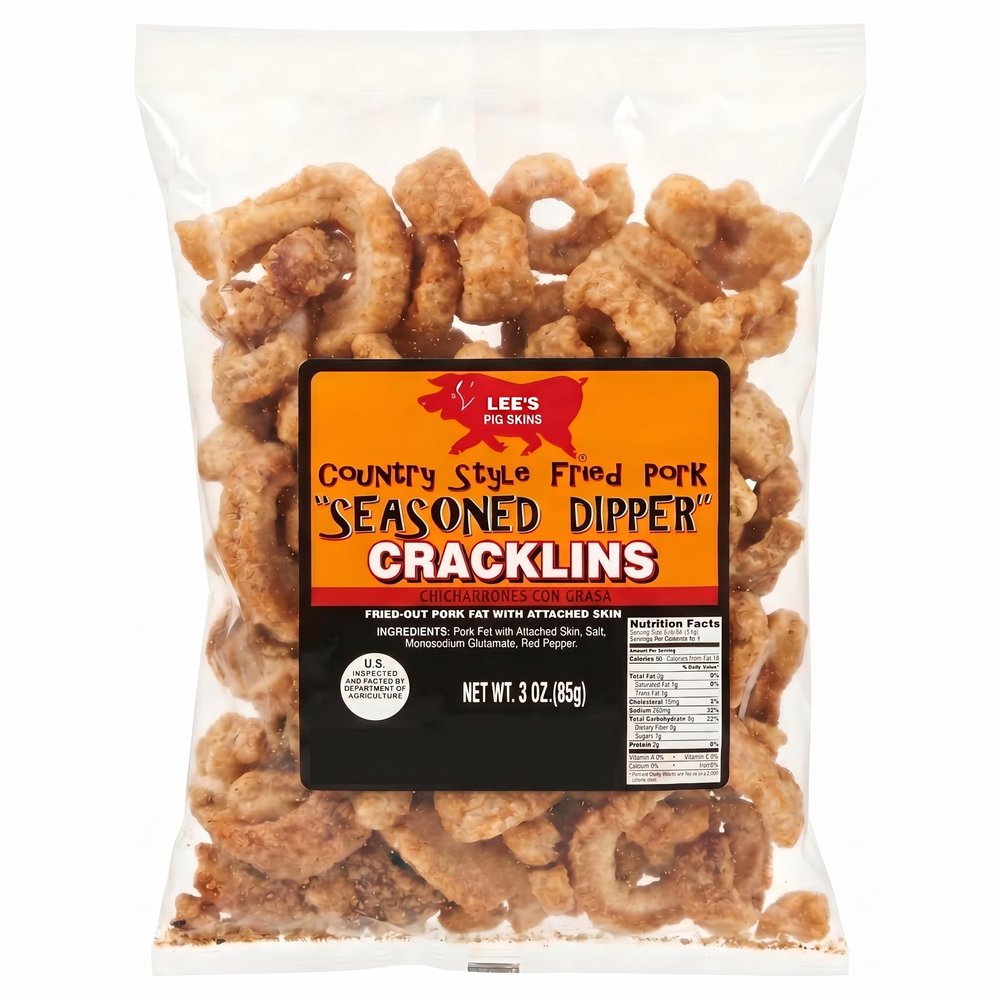 Lee's Seasoned Dipper Pork Cracklins, Chicharrones 3 oz (24 Count)