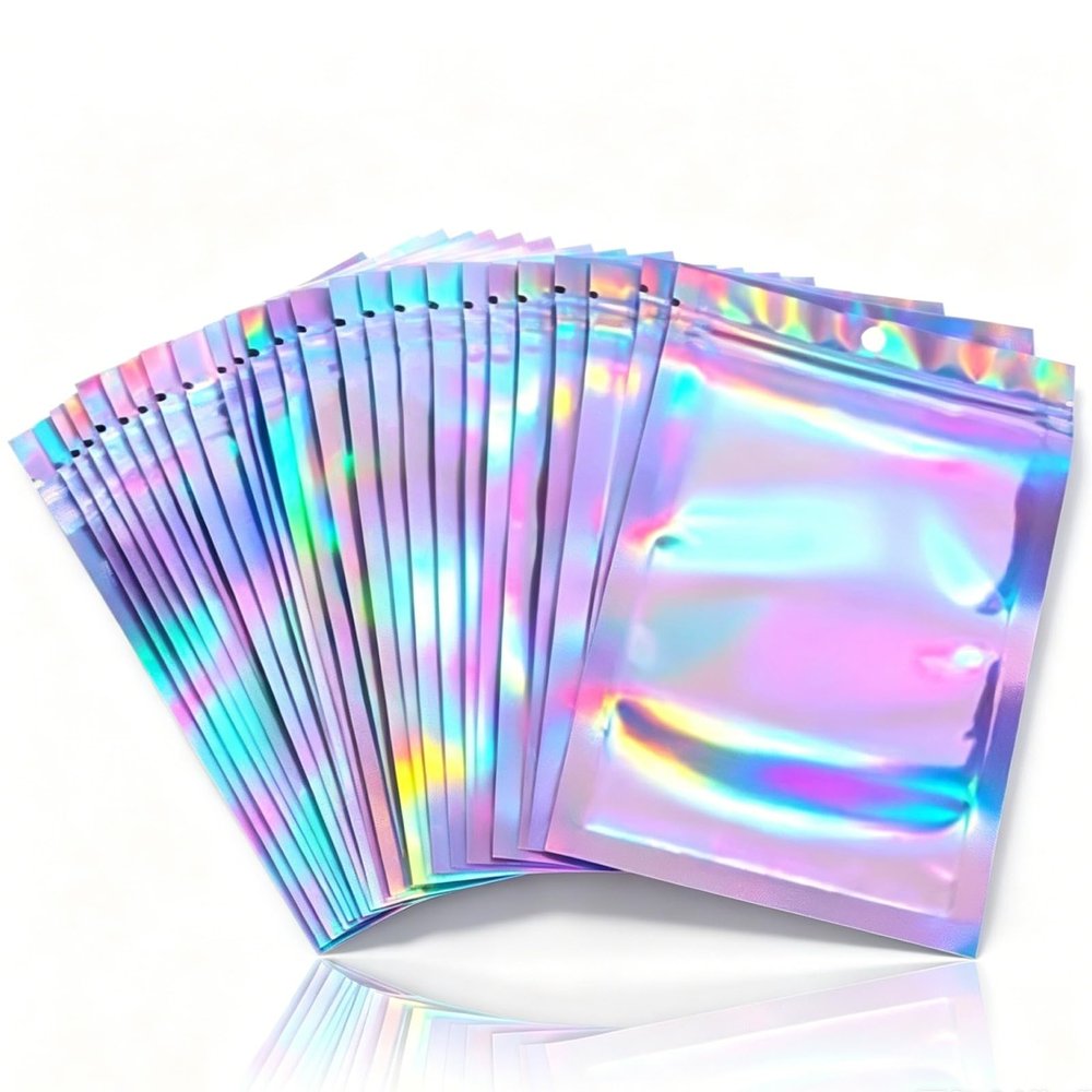 100PCS Holographic Bags, Foil Pouch 9 X 12cm Holographic Resealable Bags Sealable Packaging for Party Favor Food Storage