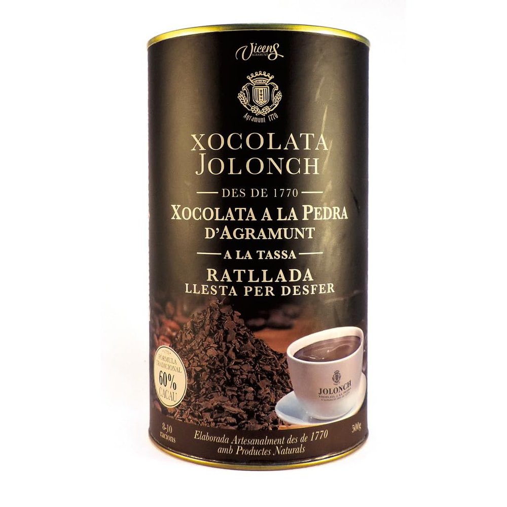 Jolonch Chocolate A La Pedra D'Agramunt | Stone Grated Small Chips | Cacao 60% | Mexico Sourced Spain Packed | Vicens Oldest Xocolata Factory In The World Est. 1770 | Baking or Hot Chocolate or Pastries | 17.64 oz (500 gr) (Pack of 1, 17.64, Ounce)