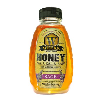 Weeks Honey Farm Raw Sage Honey (16 oz) 100% Raw & Unfiltered | Wild-Harvested in California | Mild Herbal Flavor | Great for Tea, Baking, Cheese & Everyday Sweetening