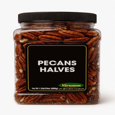 Pecan Halves Roasted Jar Ready-to-Eat Snack and Pantry Ingredient