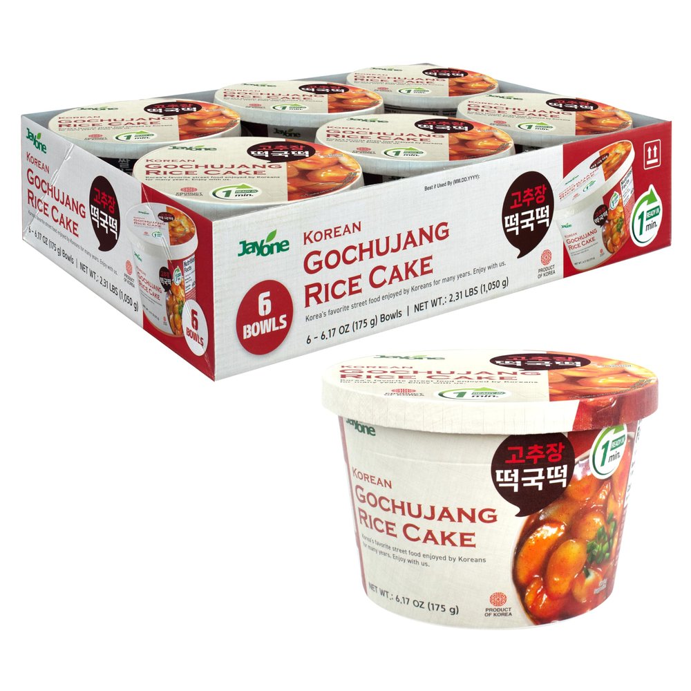 Jayone Cup Tteokbokki, Korean Rice Cake Street Food Snack, Quick & Easy to Cook, Microwavable, Original Spicy Flavor (6 Cups)