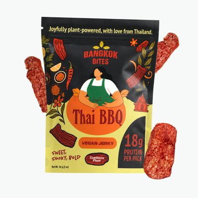 Bangkok Bites Vegan Jerky Thai BBQ, Real Ingredients, High-Protein, Low Fat, Plant-Based Snacks, Non-GMO Soy, Chewy Texture, Natural, No Artificial Flavors, 2 oz (1-Pack)